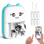 Portable Mini Bluetooth Thermal Printer – 6 Rolls Paper, Inkless Printing for Android & iOS