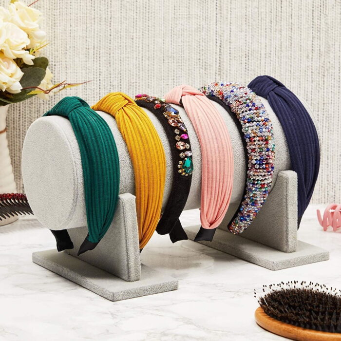Velvet Headband Organizer Stand – Hair Accessory Storage & Display for Girls & Women (Gray) - Image 6