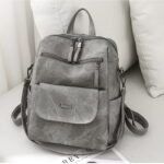 PU Leather Backpack Purse for Women Casual Handbag Ladies Shoulder Bags Gray - Image 4