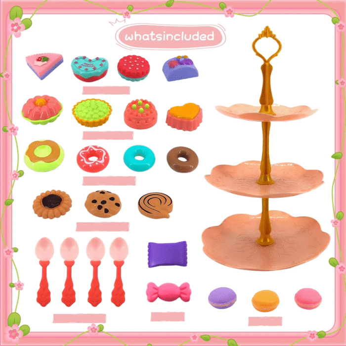 Kids’ Tea Party Set – Cake Stand & Play Food with Carry Case - Image 3