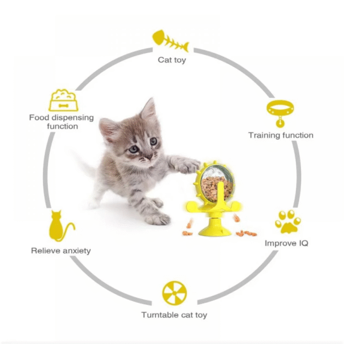 Interactive Cat Food Puzzle Toy – Windmill Turntable Feeder with Suction Cup - Image 7