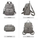 PU Leather Backpack Purse for Women Casual Handbag Ladies Shoulder Bags Gray - Image 9
