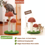 2-Pack Mushroom Cat Scratching Posts – 19" Sisal Scratcher for Kittens & Small Cats - Image 4