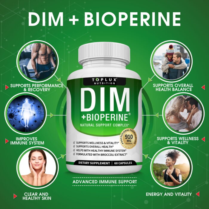 DIM Supplement 910mg with Bioperine – Hormonal Balance, 60 Capsules - Image 3