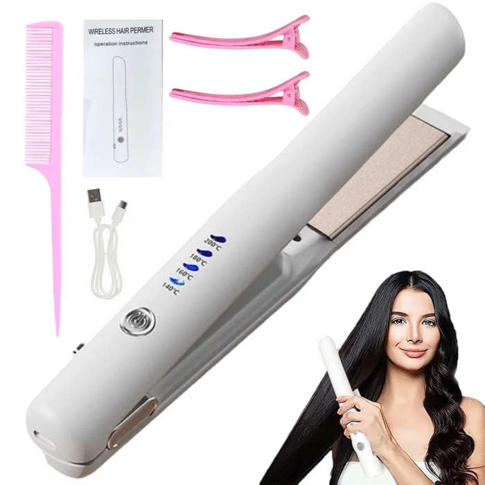 1.18" Ceramic Flat Iron Hair Straightener – Wireless, Rechargeable, Portable (White) - Image 2