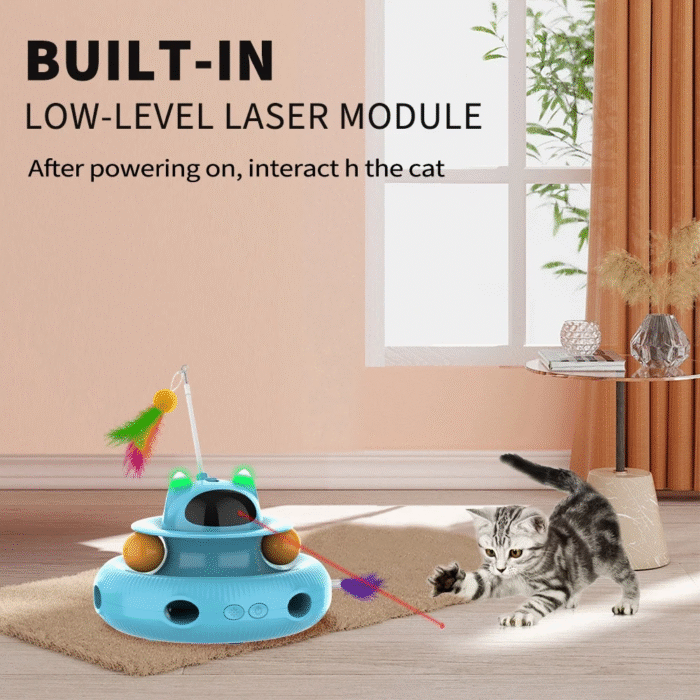 4 in 1 Indoor Interactive Cat Toy with Laser & Retractable Feather Wand - Image 9