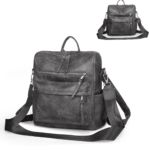 PU Leather Backpack Purse for Women Casual Handbag Ladies Shoulder Bags Gray - Image 15