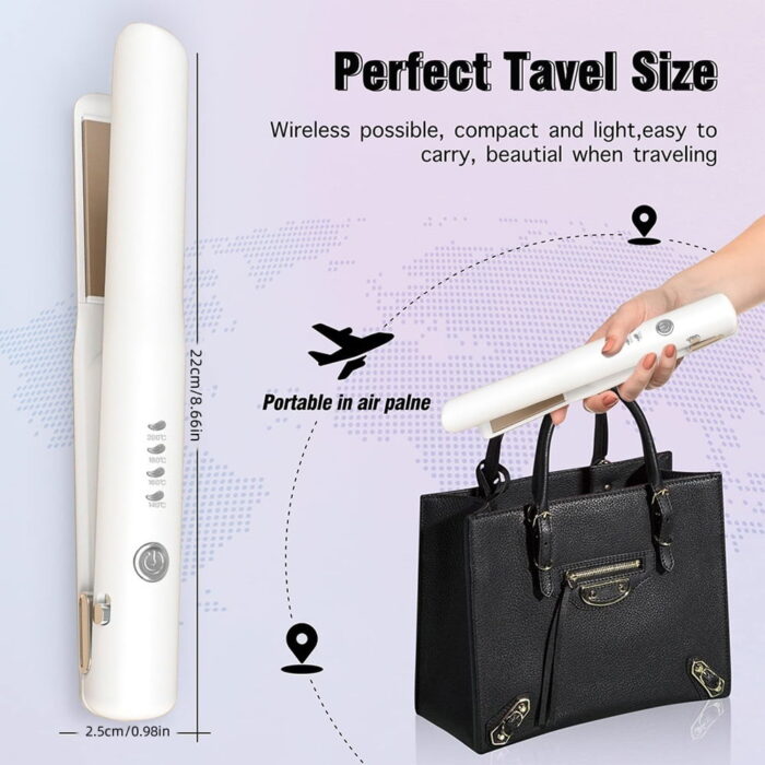 1.18" Ceramic Flat Iron Hair Straightener – Wireless, Rechargeable, Portable (White) - Image 12