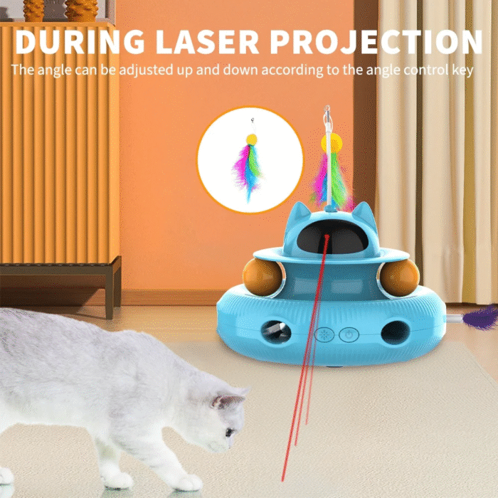 4 in 1 Indoor Interactive Cat Toy with Laser & Retractable Feather Wand - Image 3