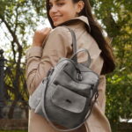 PU Leather Backpack Purse for Women Casual Handbag Ladies Shoulder Bags Gray - Image 6