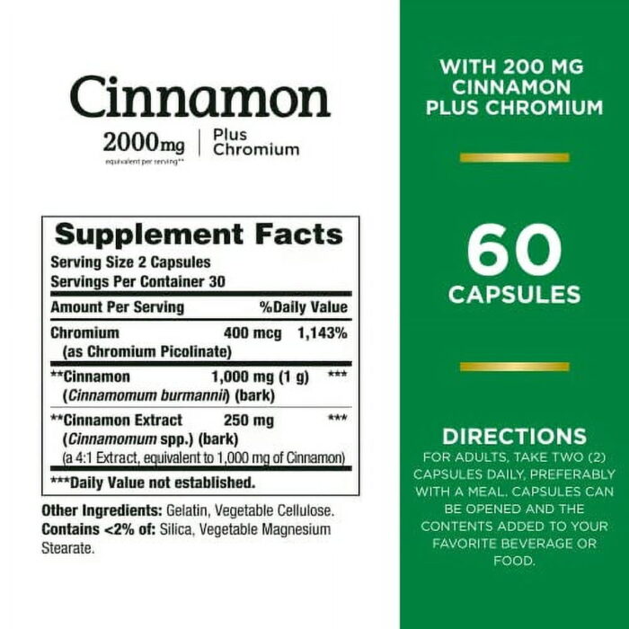 Nature’s Bounty Cinnamon 2000mg + Chromium – Sugar Metabolism Support, 60 Capsules - Image 3