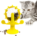 Interactive Cat Food Puzzle Toy – Windmill Turntable Feeder with Suction Cup
