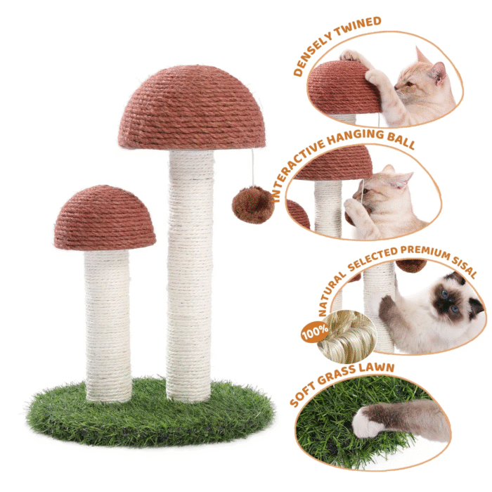 2-Pack Mushroom Cat Scratching Posts – 19" Sisal Scratcher for Kittens & Small Cats - Image 2