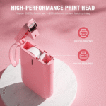 Mini Bluetooth Wireless Label Printer with Tape, Pink - Image 2