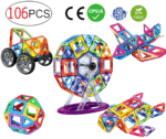 106-Piece Magnetic Tiles Set – STEM 3D Building Toys for Ages 3+