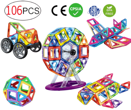 106-Piece Magnetic Tiles Set – STEM 3D Building Toys for Ages 3+