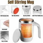 Automatic Magnetic Stirring Coffee Mug, New Magnetic Coffee Stirrer Mug for Milk Self Stirring Mug with Lid, Automatic Coffee Cup Stirrer Auto Stirring Coffee Mug - Image 4