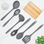 Grey Silicone Kitchen Utensils Set of 6, Non-Stick Heat-Resistant Silicone Kitchen Utensils Set with Steel Inner Core - Image 7