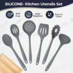 Grey Silicone Kitchen Utensils Set of 6, Non-Stick Heat-Resistant Silicone Kitchen Utensils Set with Steel Inner Core - Image 4