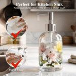 Glass Soap Dispenser Bottle with Pump,Refillable Liquid Hand Dispenser for Bathroom, Kitchen Soap Dispenser 17 Oz - Image 2