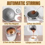 Automatic Magnetic Stirring Coffee Mug, New Magnetic Coffee Stirrer Mug for Milk Self Stirring Mug with Lid, Automatic Coffee Cup Stirrer Auto Stirring Coffee Mug - Image 5