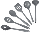 Grey Silicone Kitchen Utensils Set of 6, Non-Stick Heat-Resistant Silicone Kitchen Utensils Set with Steel Inner Core