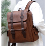 Brown Leather Laptop Backpack for Men, Casual Waterproof Computer Backpack Fits Notebook 15.6 Inch - Image 2