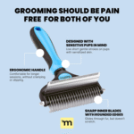 Dog Brush for Shedding - Large, Blue, 2-In-1 - Deshedding Dog Grooming Brush & Undercoat Rake with Dematting Comb for Medium to Large Double Coated - Image 7