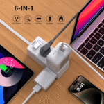 5Ft Flat Outlet Plug Extension Cord - 6 Power Outlets, No Usb Sockets, Home, Office, Travel Essential, White - Image 2
