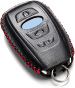 Leather Smart Key Fob Case Cover Compatible with Subaru Forester, Impreza, Outback, WRX, BRZ, XV Crosstrek, Ascent, Solterra (2014 - 2026 Models) - 4 Buttons, Black/Red - Image 3