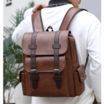 Brown Leather Laptop Backpack for Men, Casual Waterproof Computer Backpack Fits Notebook 15.6 Inch - Image 3