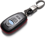 Leather Smart Key Fob Case Cover Compatible with Subaru Forester, Impreza, Outback, WRX, BRZ, XV Crosstrek, Ascent, Solterra (2014 - 2026 Models) - 4 Buttons, Black/Red - Image 2